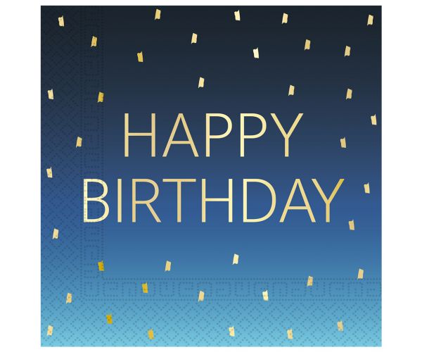 Șervețel de hârtie cu două straturi, de culoare albastră, cu inscripția Happy Birthday, pachet de 20 bucăți.
