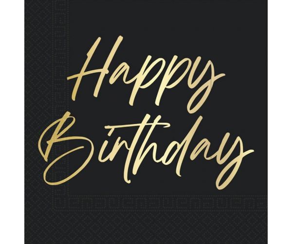 Șervețel de hârtie elegant cu inscripția „Happy Birthday” – 2 straturi, 33x33 cm, 20 bucăți