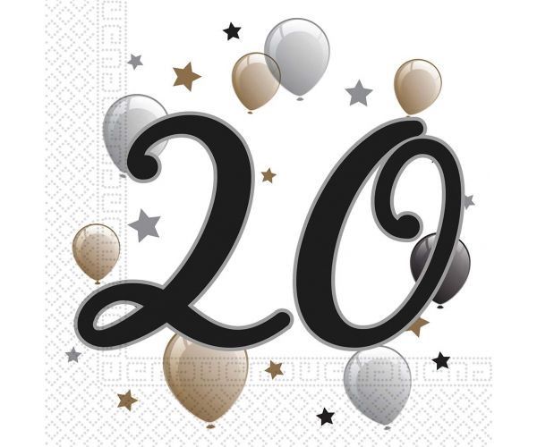 Șervețel de hârtie elegant pentru a 20-a aniversare – 2 straturi, 33x33 cm, 20 bucăți