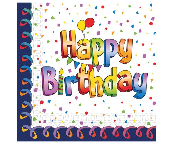 Șervețele de hârtie cu inscripția Happy Birthday curcubeu, pachet de 20 bucăți.