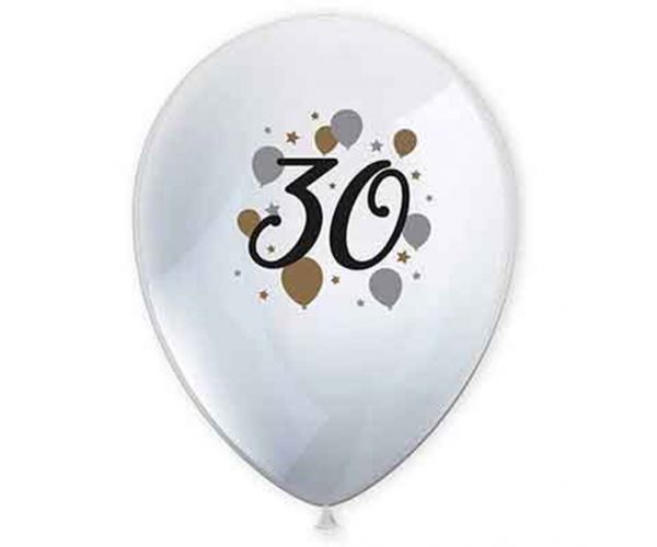 "30" év mintás latex lufi 6db-os szett