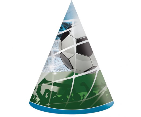 Set de 6 pălării de petrecere pentru ziua de naștere cu tematică fotbalistică.
