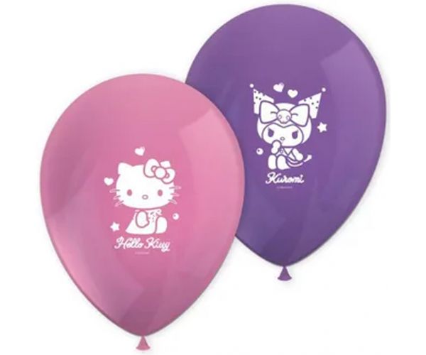 Set de 8 baloane din latex cu imprimeu Hello Kitty și Kuromi
