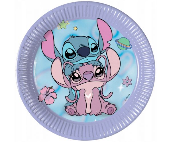 Set de 8 farfurii de hârtie Disney Stitch și Angel, 20 cm