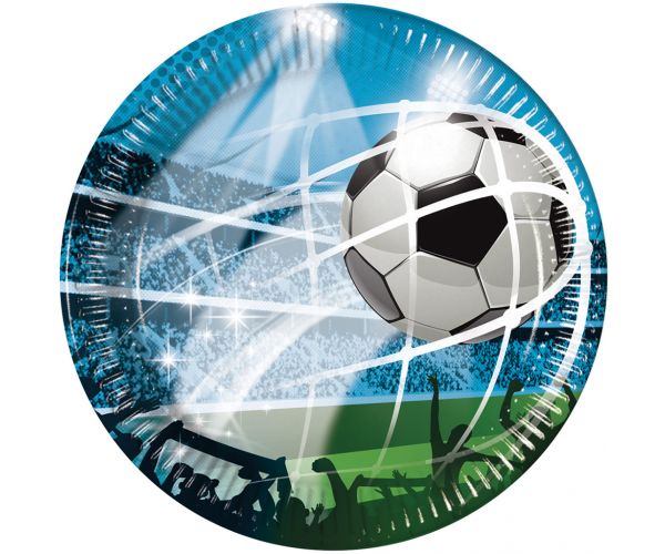 Set de 8 farfurii de hârtie cu tematică de fotbal.