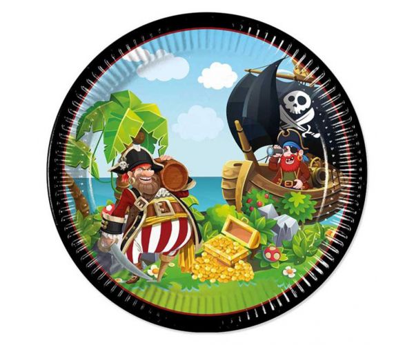 Set de 8 farfurii de hârtie cu tematică de pirați, 23 cm