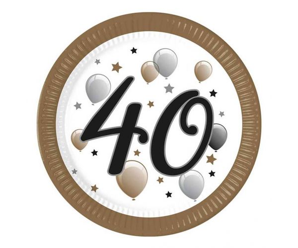 "40" év feliratos papírtányér 8db-os szett 23cm
