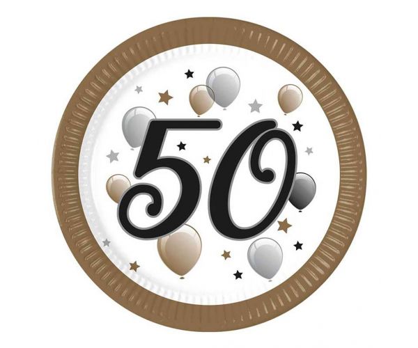 "50" év feliratos papírtányér 8db-os szett 23cm