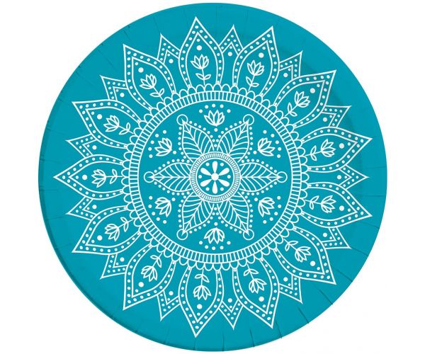 Mandala kék-fehér papírtányér 8db-os szett 23cm