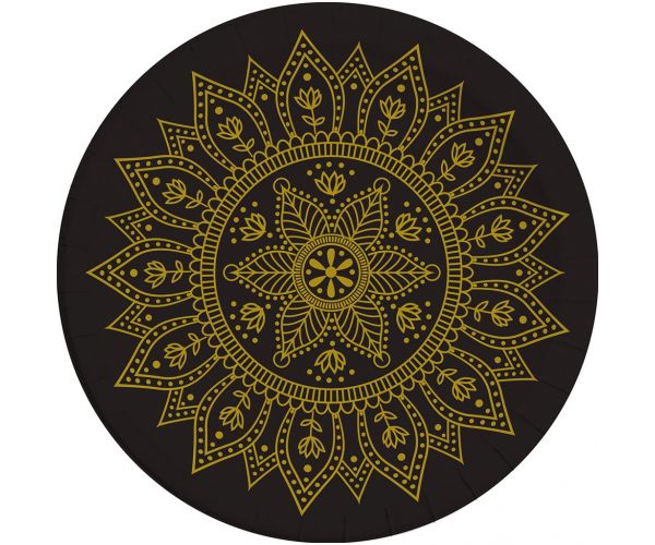 Mandala fekete-arany 8db-os papírtányér szett 23cm-es