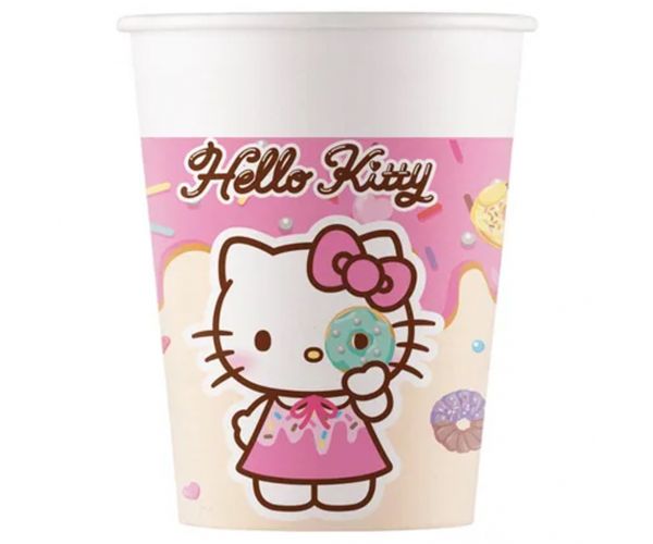 Set de 8 pahare de hârtie Hello Kitty și Kuromi, 200 ml