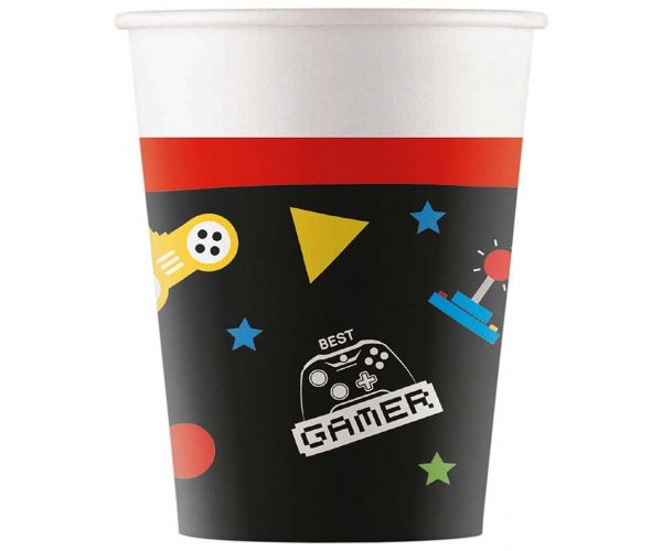 Set de 8 pahare de hârtie cu model de gamer, 200ml