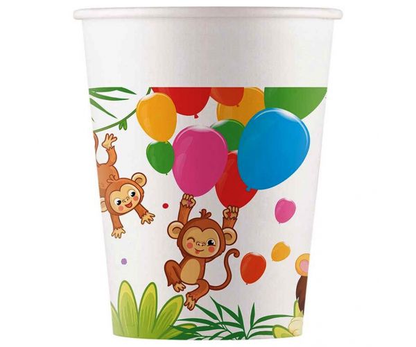 Set de 8 pahare de hârtie cu model de junglă veselă, 200ml