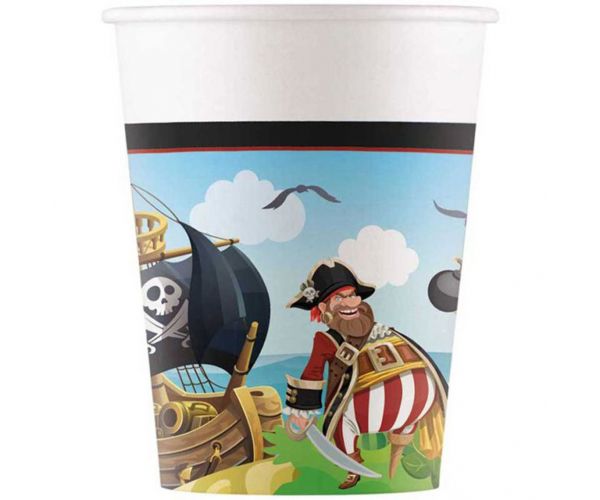 Set de 8 pahare de hârtie cu tematică de pirați, 200ml