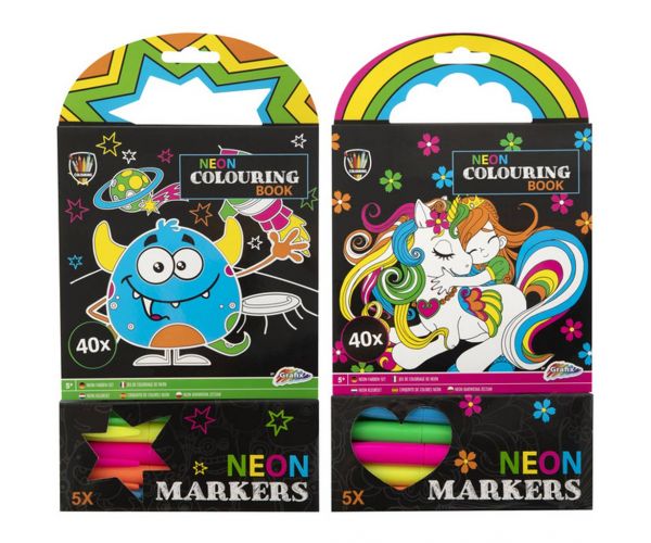 Set de colorat Grafix Neon cu 40 de foi și 5 carioci