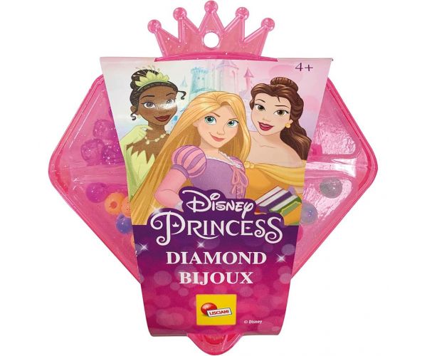 Set de confecționare bijuterii cu Prințesele Disney, în cutie de depozitare în formă de diamant - Lisciani