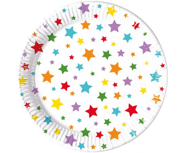 Set de farfurii de hârtie cu 8 bucăți, model cu stele, de 23 cm