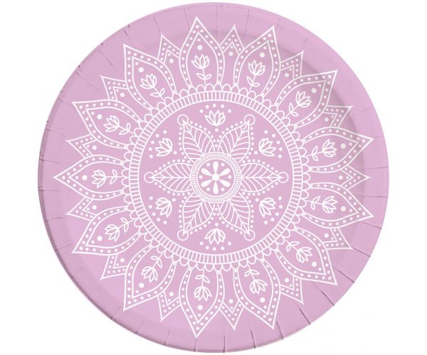 Mandala lila-fehér 8db-os papírtányér szett 23cm-es