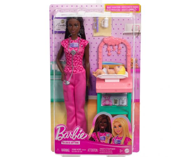 Set de joacă Barbie medic pediatru cu păr șaten - Mattel