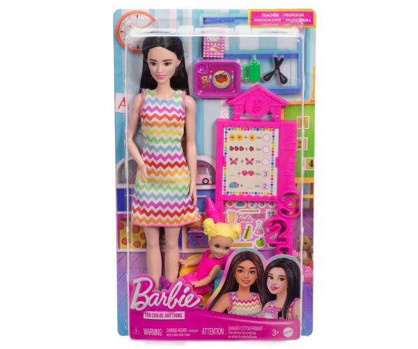 Set de joacă Barbie profesoară cu păpușă carieră și copil cu păr blond - Mattel