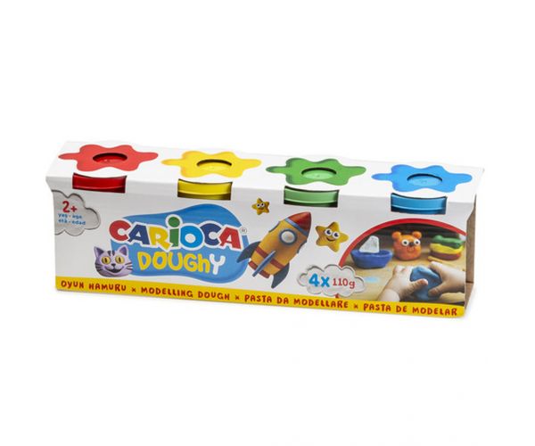 Set de plastilină Doughy pentru modelaj în borcane 4x110 g - Carioca