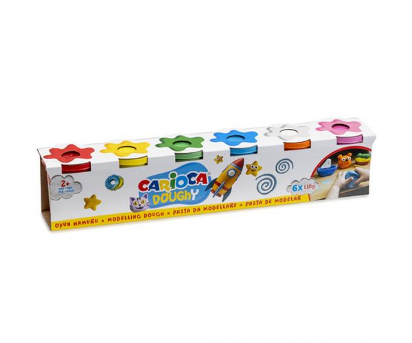 Set de plastilină modelabilă Doughy în borcan, 6 x 110 g - Carioca
