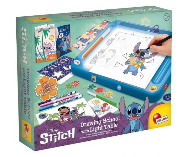 Set de școală de desen Disney Stitch cu tablă de desen iluminată - Lisciani