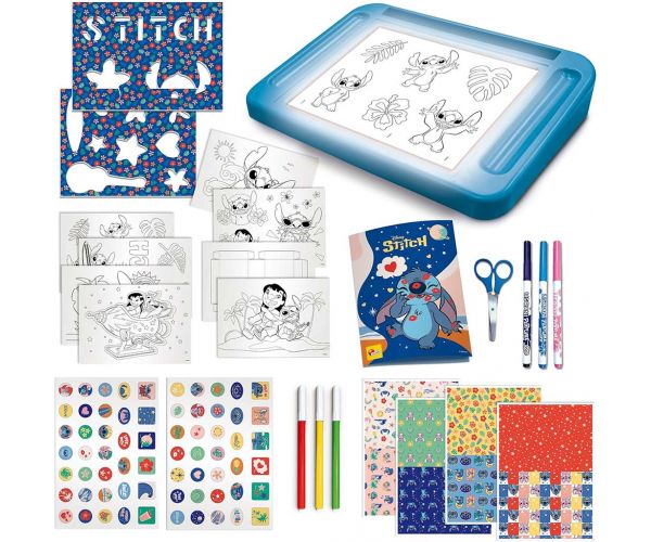 Set de școală de desen Disney Stitch cu tablă de desen iluminată - Lisciani
