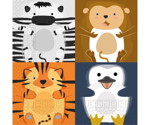 Set de șervețele de hârtie cu animale vesele – 2 straturi, 33x33 cm, 20 bucăți