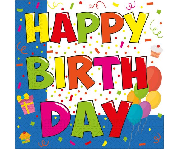 Set de șervețele de hârtie cu inscripția Happy Birthday – 2 straturi, 33x33 cm, 20 bucăți