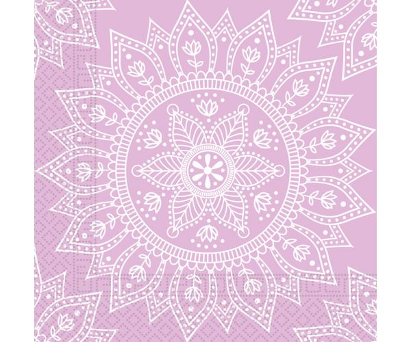 Set de șervețele de hârtie mandala alb-lila – 2 straturi, 33x33 cm, 20 bucăți