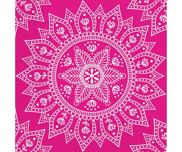 Set de șervețele de hârtie mandala fucsia-alb – 2 straturi, 33x33 cm, 20 bucăți
