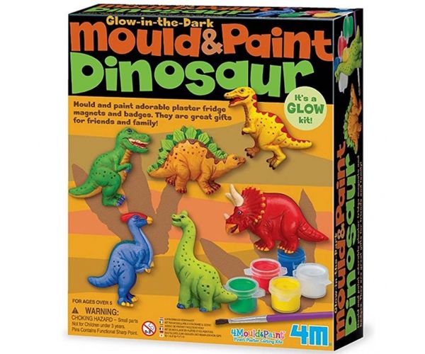 Set de turnare dinozaur din ghips cu vopsea fosforescentă.