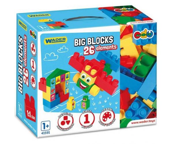Set mare de blocuri de construcție cu elemente albastre, 26 de piese - Wader