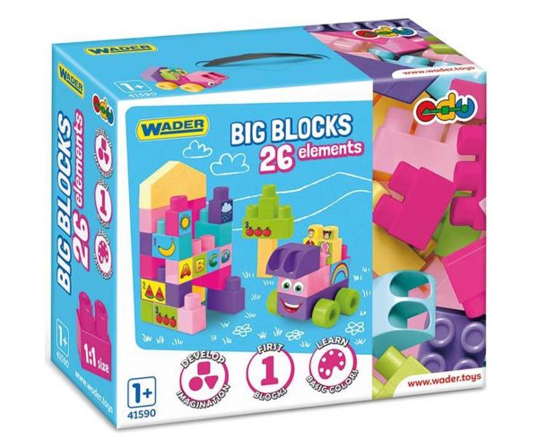 Set mare de blocuri de construcție cu elemente roz, 26 de piese - Wader
