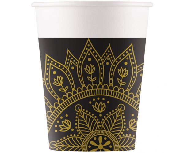 Mandala fekete-arany papírpohár 8db-os szett 200ml