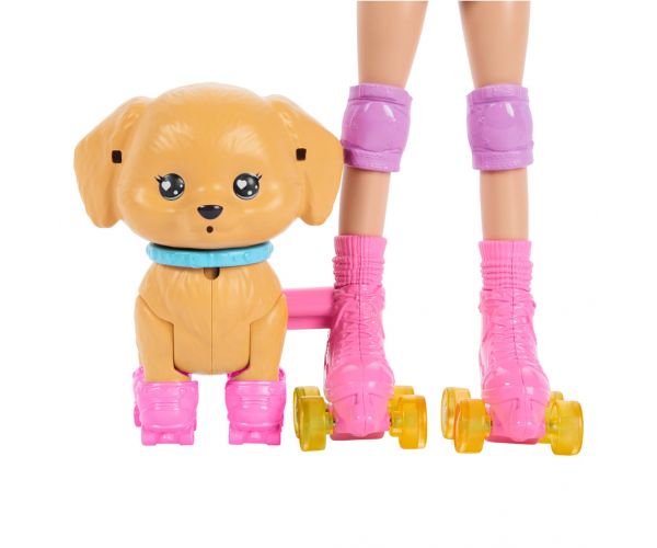 Set Barbie cu role pentru plimbat câinele - Păpușă blondă - Mattel