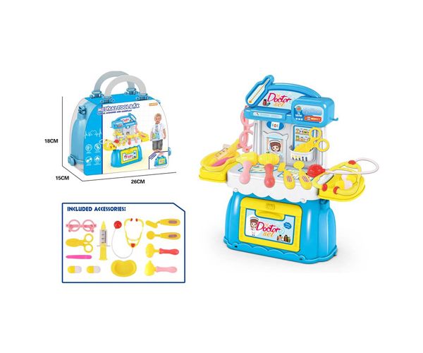 Set de doctor albastru în geantă care se poate deschide 18x15x26cm