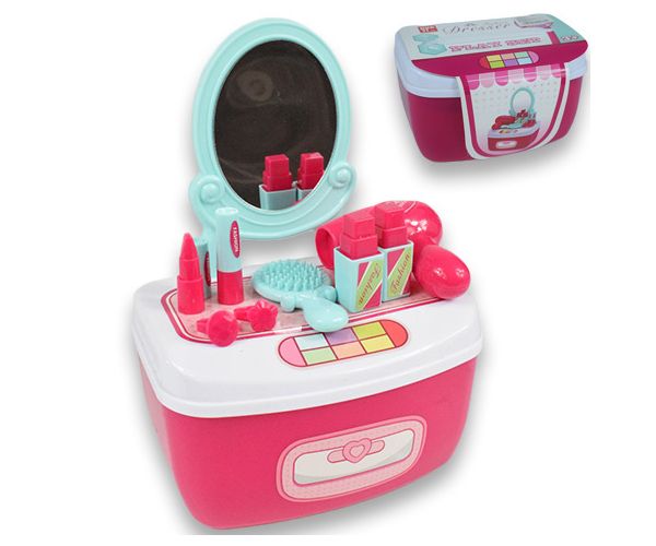 Set de frumusețe cu măsuță de toaletă cu oglindă și machiaj într-o cutie de depozitare