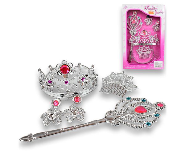 Set de frumusețe prințesă cu tiara, ac de păr, cercei și baghetă