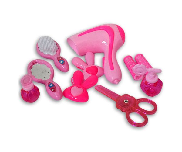 Set de frumusețe roz din 10 piese cu foarfecă, uscător de păr și accesorii