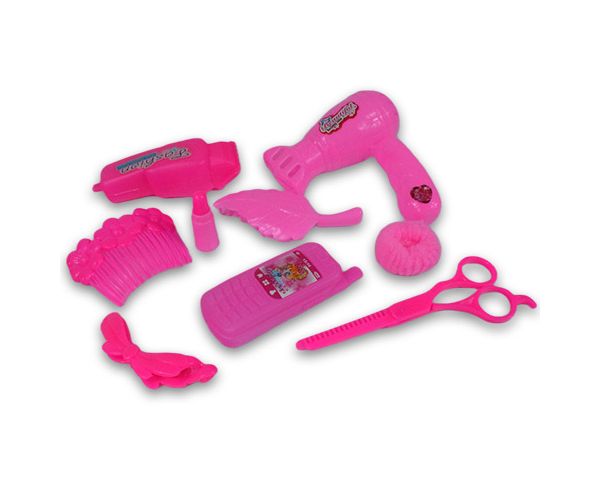 Set de frumusețe roz din 8 piese cu telefon, foarfecă și accesorii