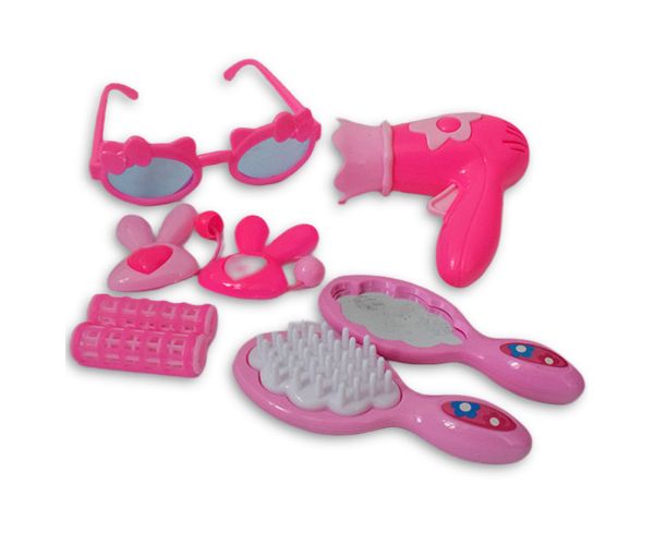Set de frumusețe roz din 8 piese cu uscător de păr, ochelari de soare și accesorii
