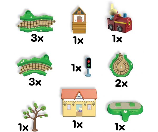 Set de joacă Peppa Pig Whizz-Around Iepurașul Rebecca cu tren roșu