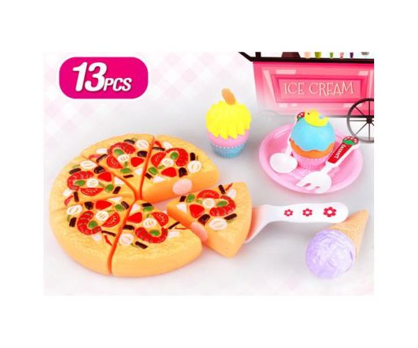 Set de joacă pizza cu dulciuri 13 bucăți