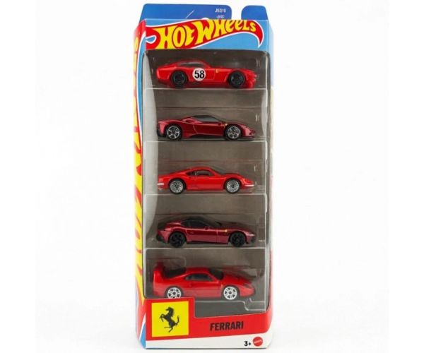Set de mașinuțe Hot Wheels Ferrari 5 bucăți 1/64 – Mattel