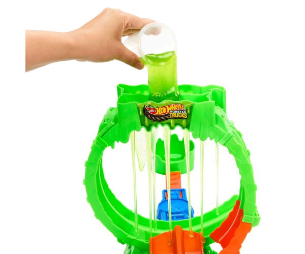 Set de pistă Hot Wheels Monster Trucks Buclă cu slime – Mattel