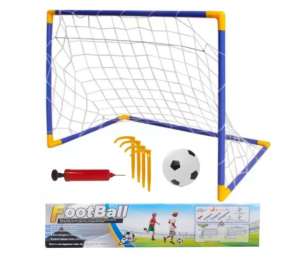 Set poartă de fotbal cu plasă, minge și pompă