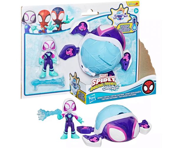 Spidey și Prietenii lui Uimitori: figurine Waterwebs și vehicule care își schimbă culoarea - Ghost Turtle - Hasbro