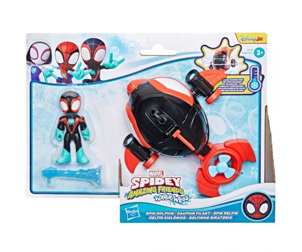 Spidey și Prietenii lui Uimitori: figurine Waterwebs și vehicule care își schimbă culoarea - Spin Dolphin - Hasbro